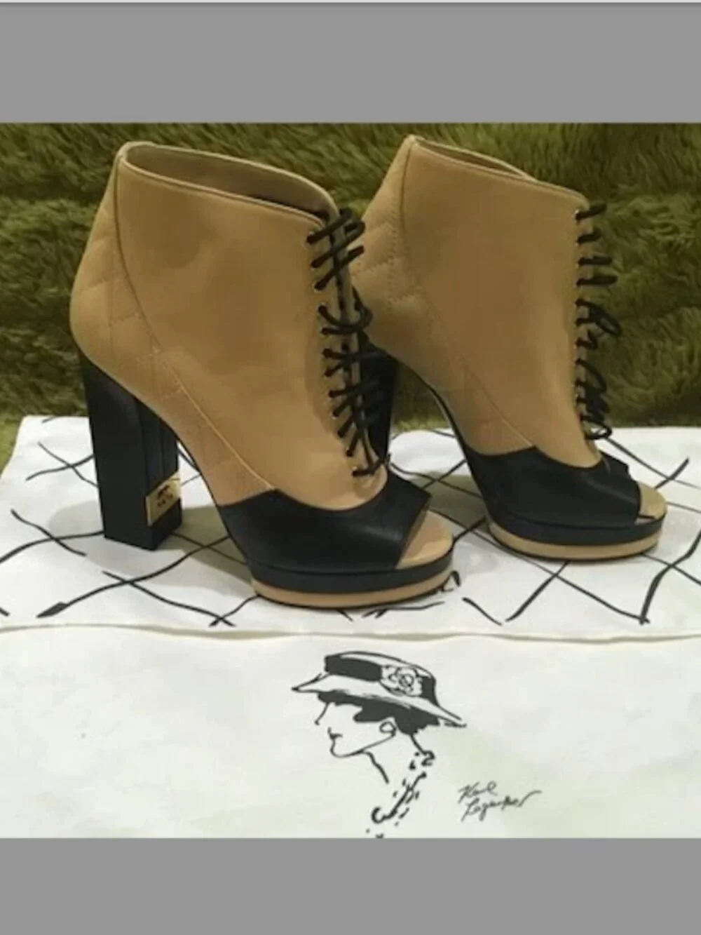 New Chanel Leather Boots Quilted Leather Lace-up Open Boots SZ 36EU
